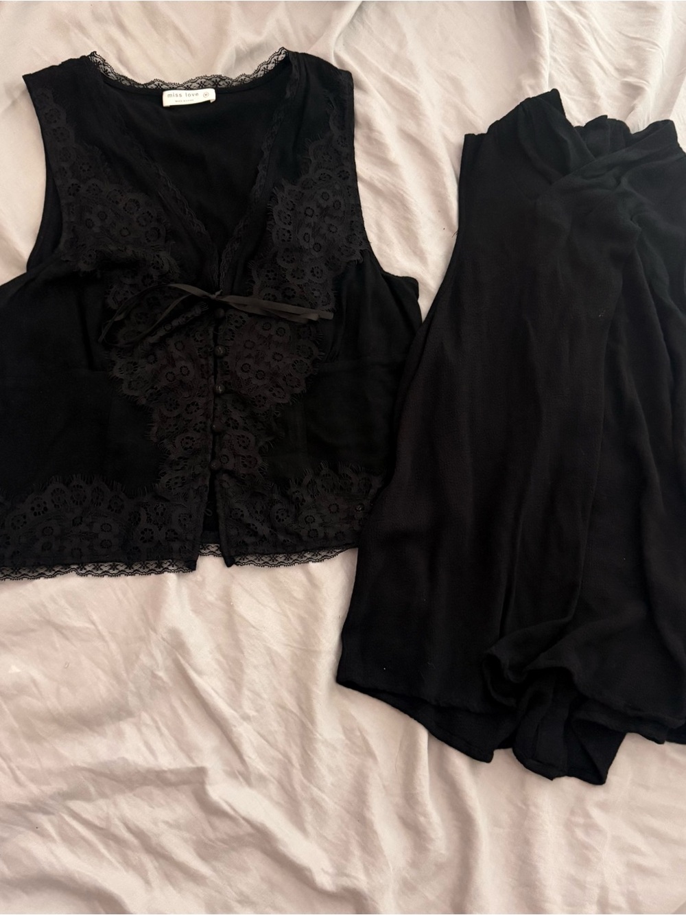 2 for 1 Anthropologie Black Lace-Trim Tank Top